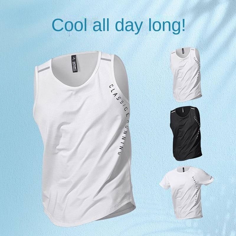 เสื้อแขนกุดผู้ชาย สำหรับขี่จักรยานและการออกกำลังกาย ผลิตจากผ้าไหมน้ำแข็ง ระบายเหงื่อได้รวดเร็ว