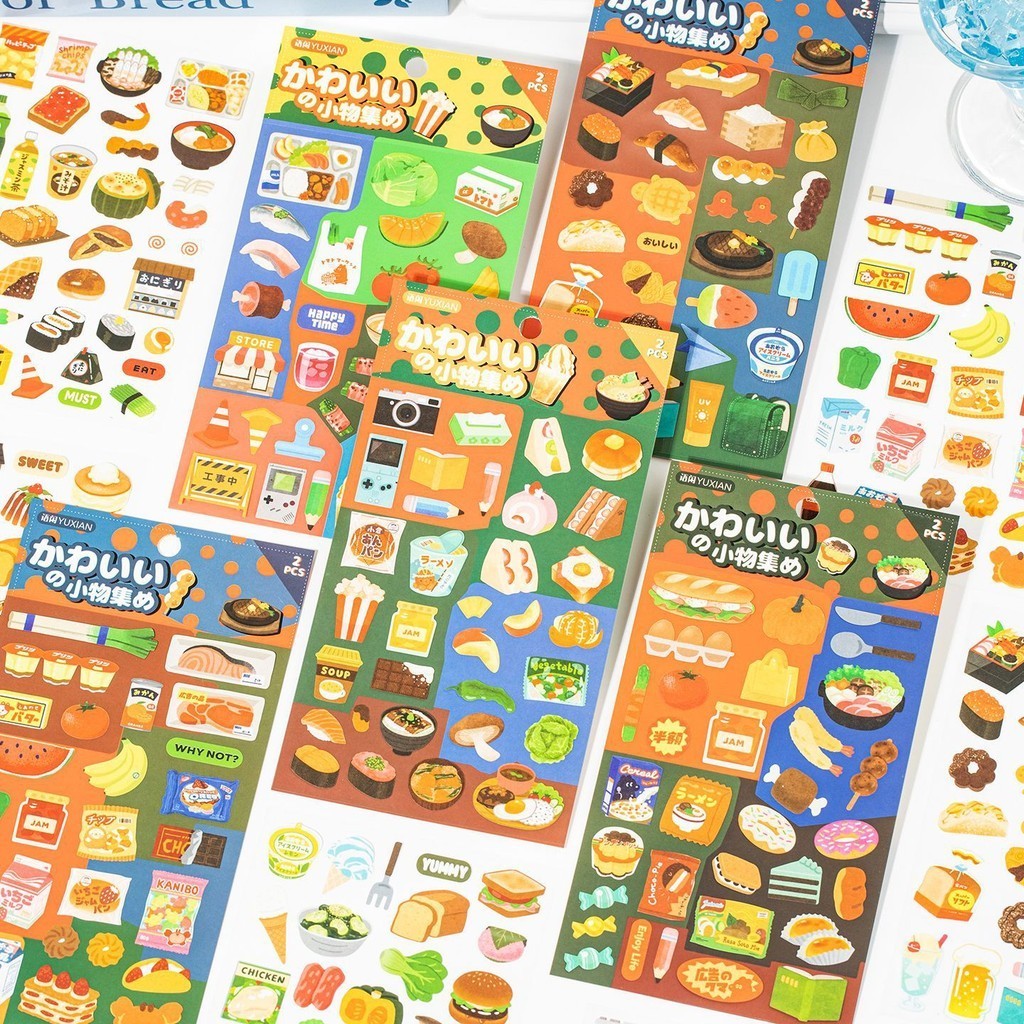2 แผ่นสติกเกอร์อาหารผลไม้นมสติกเกอร์ซูชิ Yummy Aesthetic กันน้ําข้อเสนอสําหรับสมุดภาพเด็กวัยรุ่นสาวแล็ปท็อปโทรศัพท์