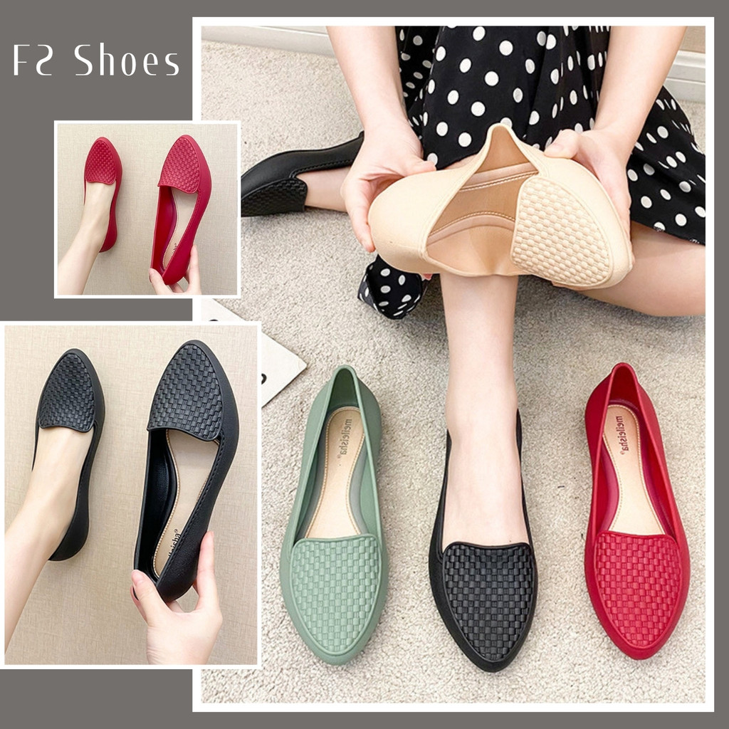 🚨F2 พร้อมส่ง🚨 รองเท้าหัวแหลม คัชชูส้นเตี้ย แต่งลายสาน 5 สี เบอร์ 36-40 (95)