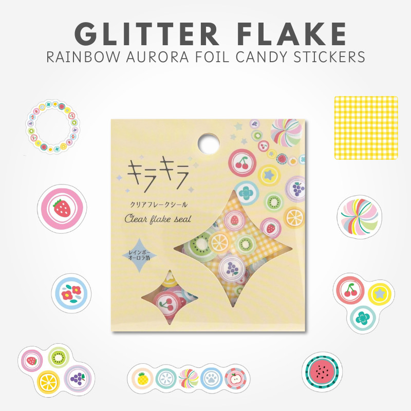 World Craft Stickers Glitter Flake Stickers Rainbow Aurora Foil Candy KFS-022, Japan Diary/ Journal 