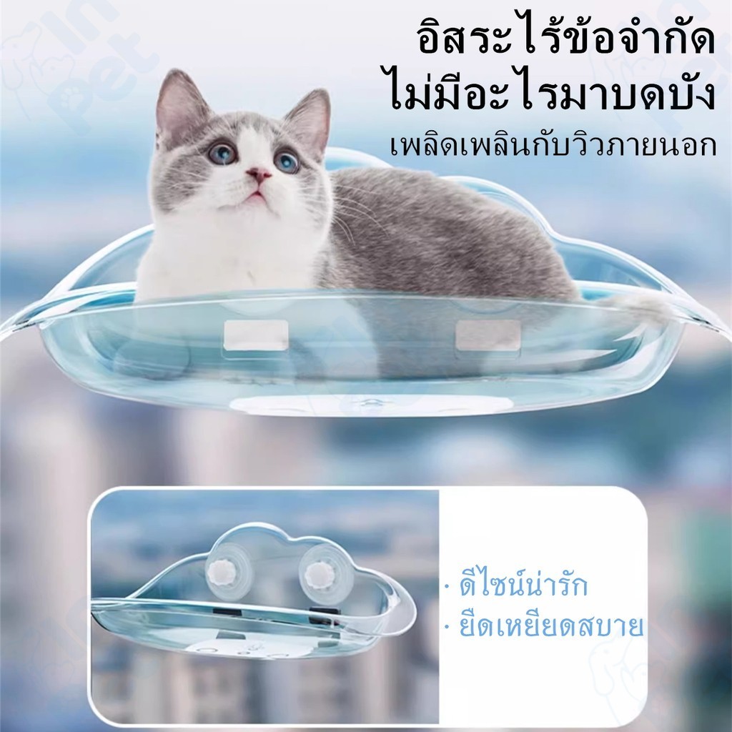 INPET เปลนอนแมวแขวนติดกระจก พร้อมจุ๊บสุญญากาศ รองรับน้ำหนักดี ติดได้ทั้งกระจก ผนัง หน้าต่าง มีหลายสี