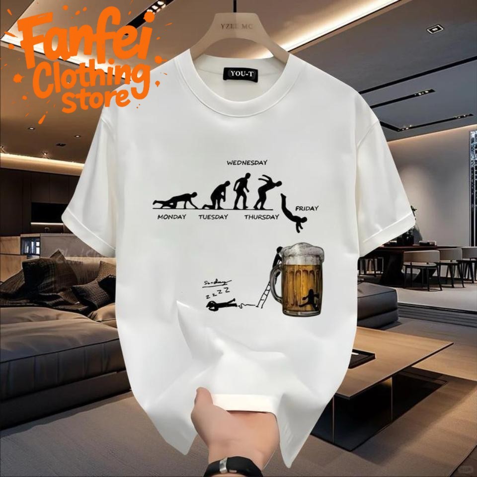 (จัดส่งตลอด 24 ชั่วโมง)Fanfei Fun Week State Print T-Shirt วันจันทร์ถึงวันอาทิตย์ลายตลกแขนสั้นผ้าฝ้า