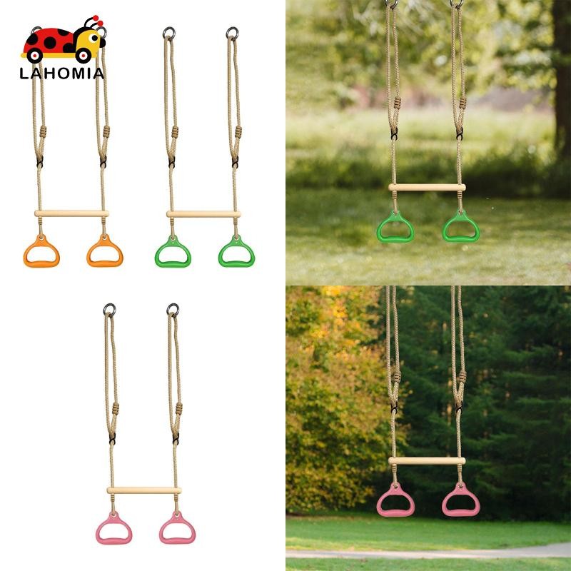 [Lahomia] Trapeze Swing Bar พร้อมแหวนยิม สนามเด็กเล่นพกพา ทนทานสำหรับทุกวัย เหมาะสำหรับ_home_gym
