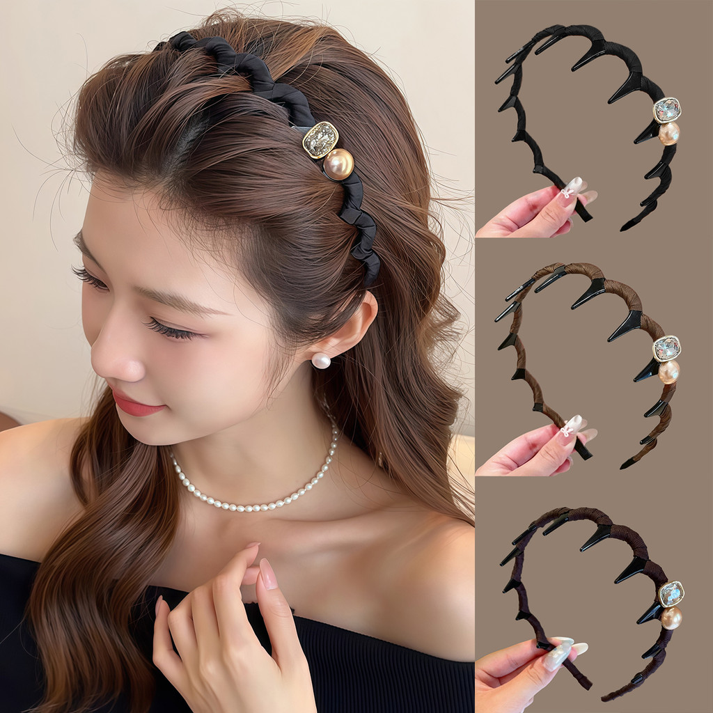 แถบคาดศีรษะแฟชั่นผู้หญิง สแควร์คริสตัลสูง สำหรับสวมใส่ทุกวัน พร้อมระบบกันลื่นและปรับขนาดได้
