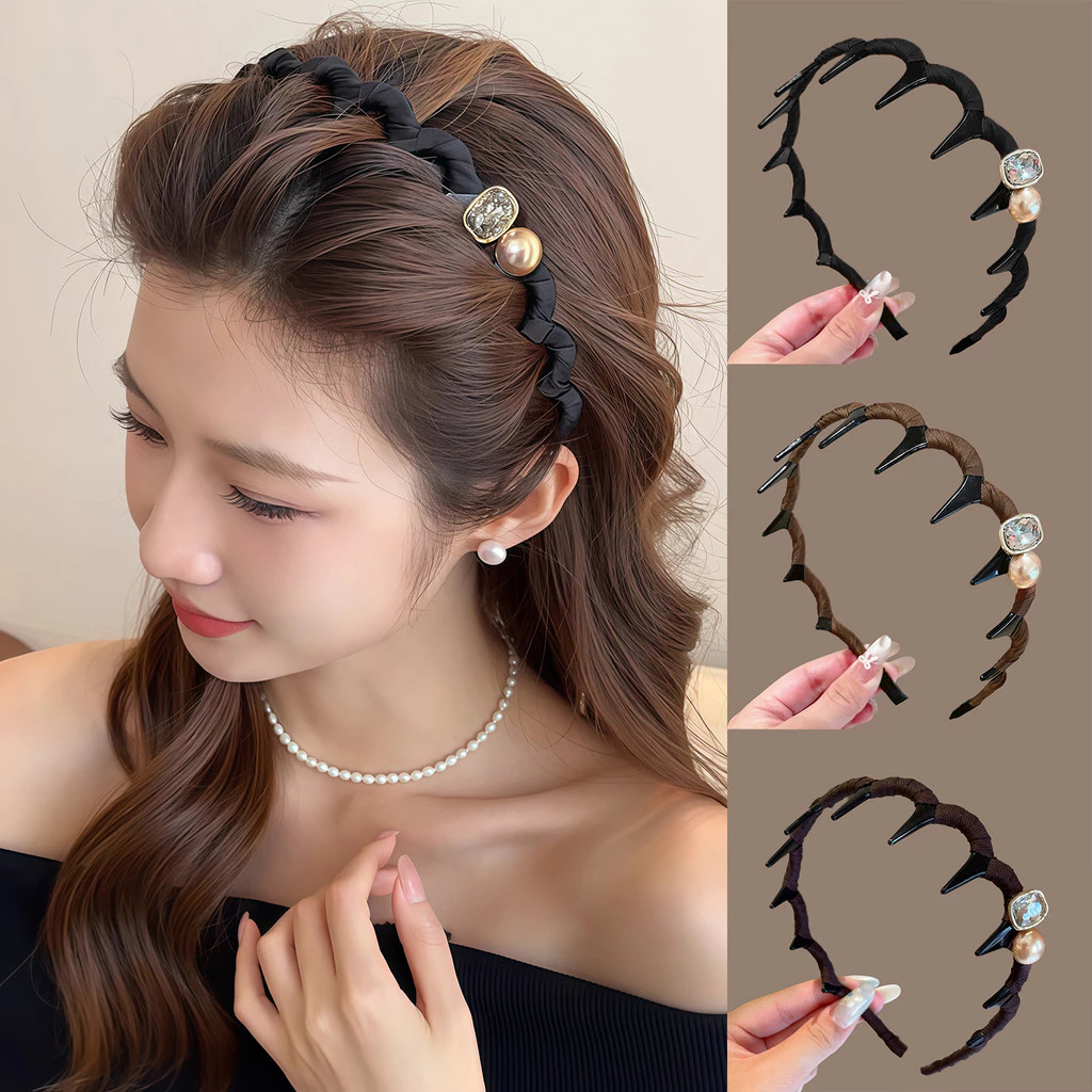 แถบคาดศีรษะแฟชั่นผู้หญิง สแควร์คริสตัลสูง สำหรับสวมใส่ทุกวัน พร้อมระบบกันลื่นและปรับขนาดได้