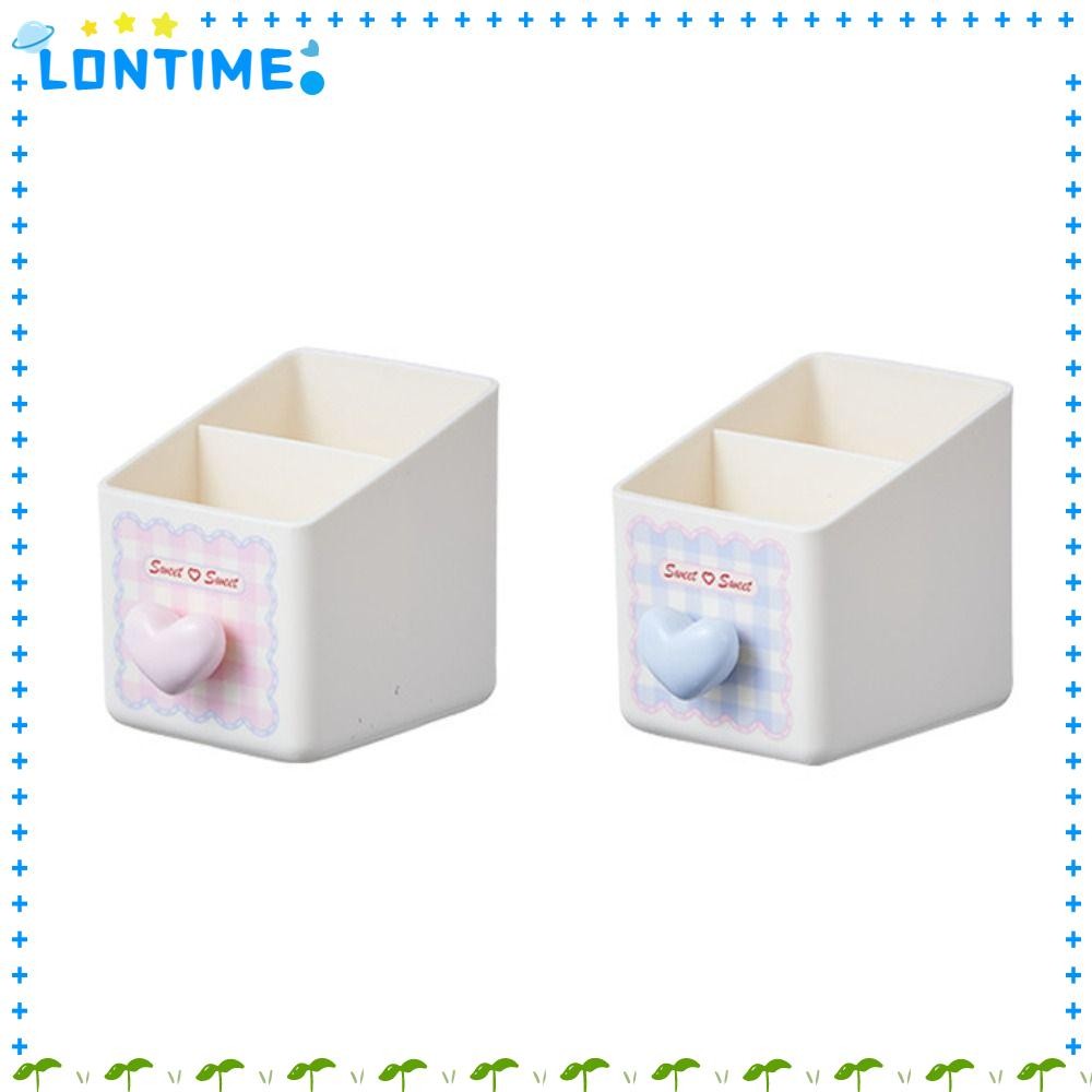 LONTIME ที่ใส่ปากกา, กล่องเก็บของตั้งโต๊ะการ์ตูนรูปหัวใจ, ความจุขนาดใหญ่มัลติฟังก์ชั่นแบบพกพาแปรงแต่งหน้าคอนเทนเนอร์เครื่องเขียนนักเรียน