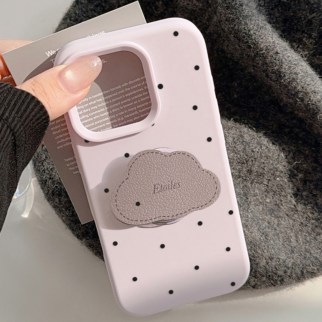 Bean สีม่วงจุดสีดําขนาดเล็ก, ขาตั้งเมฆสีม่วง-เทา, TPU สําหรับ apple iphone12 13 14 15 16pro max plus