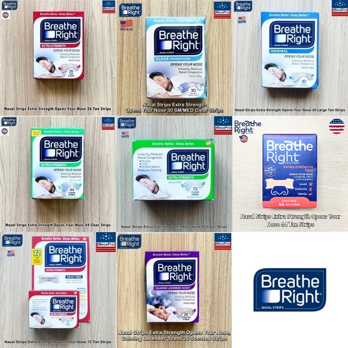 Breathe Right® Nasal Strips Extra Strength Opens Your Nose Clear or Tan Strips แผ่นแปะจมูก ช่วยให้หา