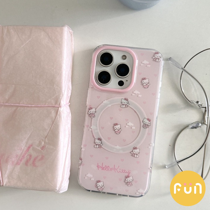 น่ารัก Clouds Hello Kitty ที่วางแม่เหล็กแบบพับได้ขาตั้งโทรศัพท์มือถือสําหรับ iPhone 17 16 15 14 13 Pro Max 17Promax ป้องกันฝุ่น IMD Hard PC ปลอกมือถือ - รูปที่ 5