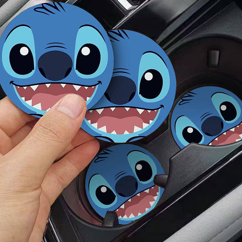 Stitch Cartoon Cute Car Coaster Personality Creative Car Cup Storage Pad Creative Car Accessories Universal XFuN