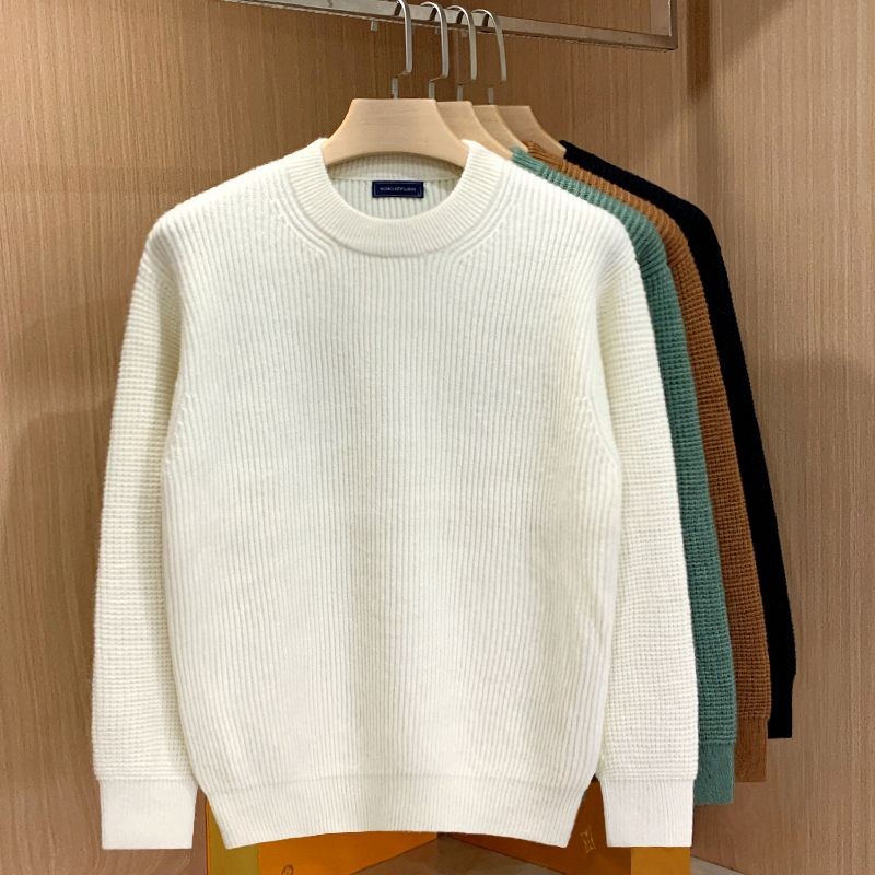 เสื้อคลุมหน้าหนาวสีเรียบง่าย แบบถักนิตติ้งทรงกลมหลวม ออกแบบให้อบอุ่นสำหรับผู้ชาย
