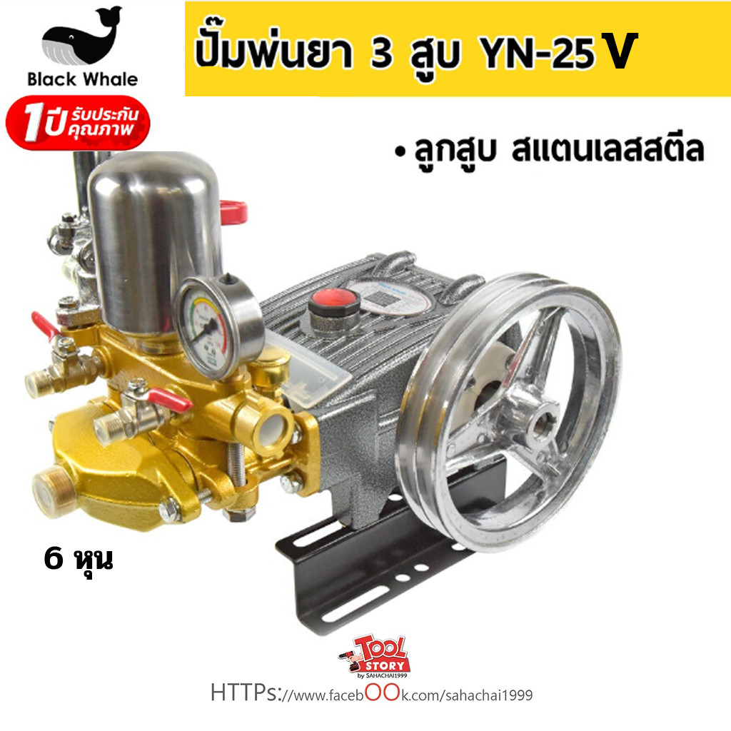 ปั๊มพ่นยา 3 สูบ 3/4 นิ้ว (6 หุน) Black Whale YN-25 [V] สแตนเลส ธรรมดา