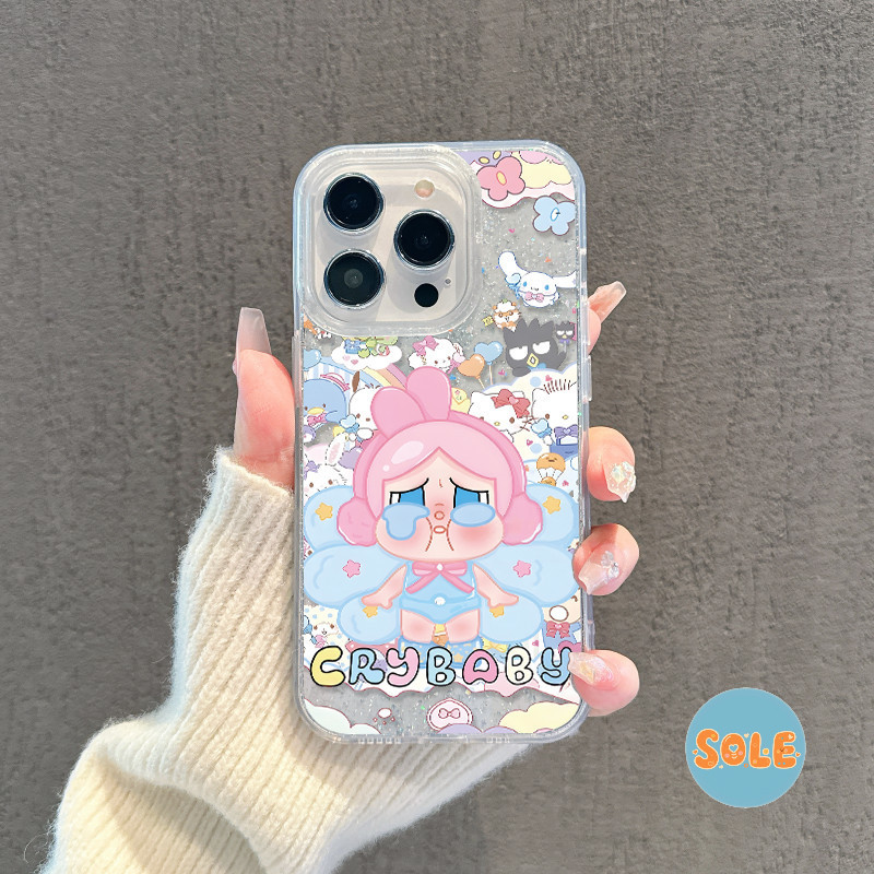 Sole เคสไอโฟน เคสใสกากเพชร สำหรับ iPhone 11 16 pro max 13 12 14 15 promax 7 plus เคสใสกันกระแทก วิจิตร Flash CryBaby