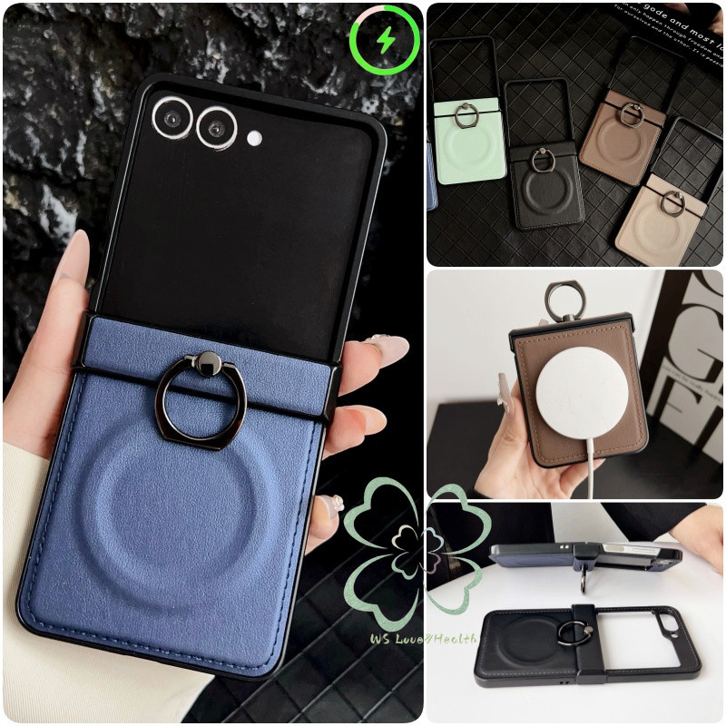 แหวนแม่เหล็กบานพับซองหนังสําหรับ Samsung Galaxy Z Flip 7 Z Flip 6 7FE Z Flip 5 Z Flip 4/3 ฝาหลัง