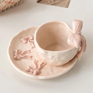 3D สามมิติ Bowknot นูนชามเซรามิค Niche ประณีตบนโต๊ะอาหารเบเกอรี่หวาน