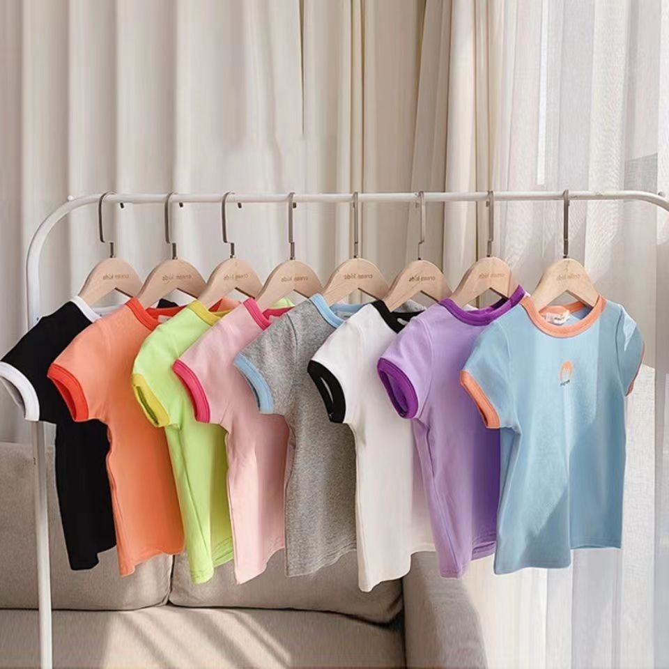 เสื้อยืดแขนสั้นสำหรับเด็กหญิง ขนาด 90-140 ซม. สไตล์ใหม่ ลายโบว์เก๋ไก๋ ใส่ได้ในหลายโอกาส