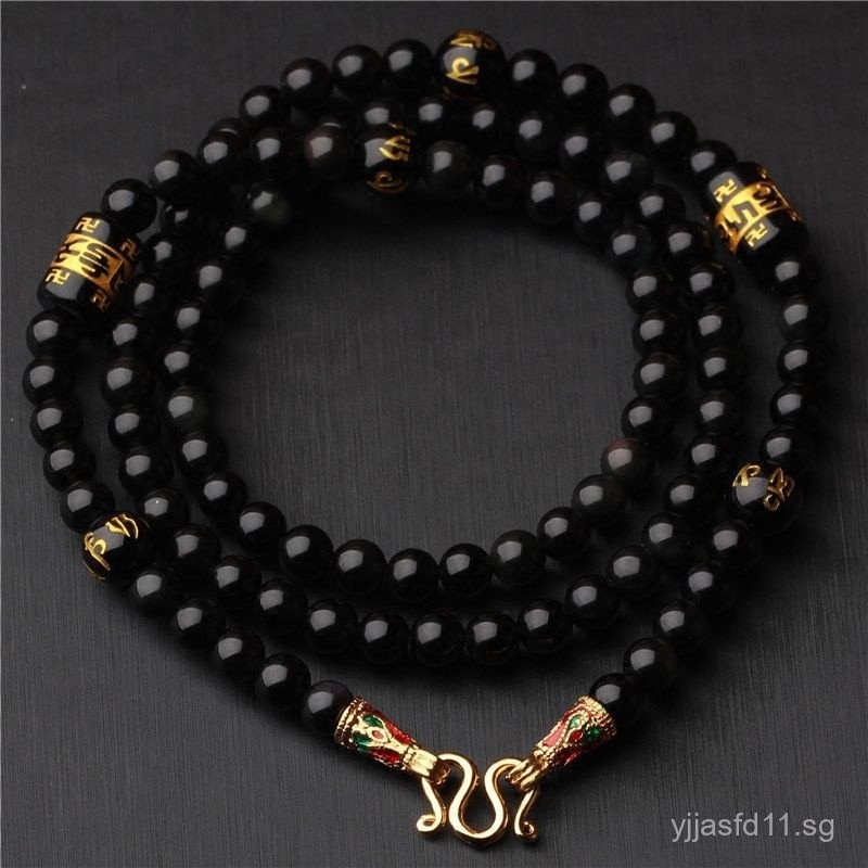 สร้อยคอลูกปัดพระพุทธรูปไทยจากหิน.obsidian งานฝีมือไทย F0KY 45