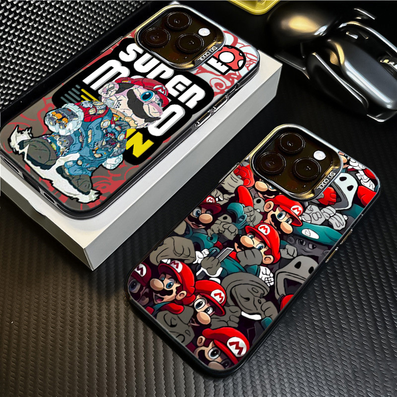 ปลอกสําหรับ Samsung S23 S24 FE S23 S25 Ultra S22 S20 S21 Plus S21 หมายเหตุ 20 Ultra Supermaria การ์ตูนโลหะชุบฝาครอบกันกระแทก