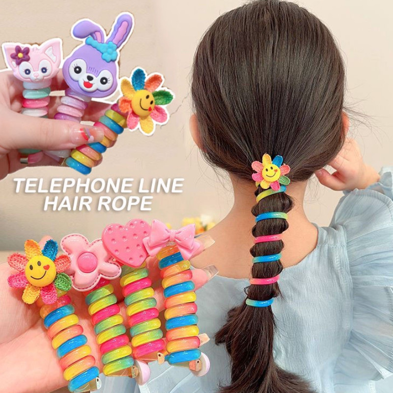 Coil Hair Tie เด็กสาวหางม้าผมสายไฟแฟชั่น Scrunchies ผีเสื้อถักโทรศัพท์สายไฟแหวนผม