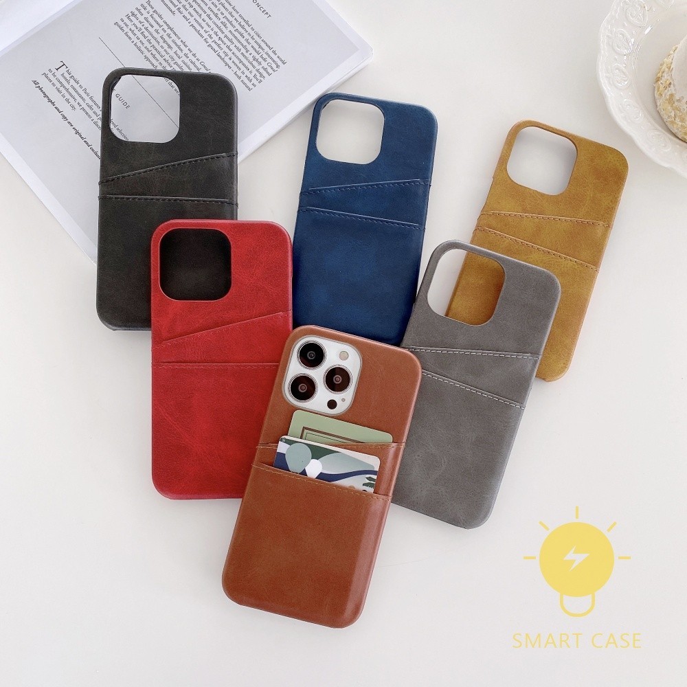 For เคสไอโฟน 13 [Skin Friendly Leather Texture Card Slot] เคส Phone Case For iPhone 15 Pro Max Plus 14 13 12 11 X XS Max XR SE 8 7 Mini For เคสไอโฟน11 Ins Korean Style Retro Classic Couple Shockproof Protective TPU Cover Shell