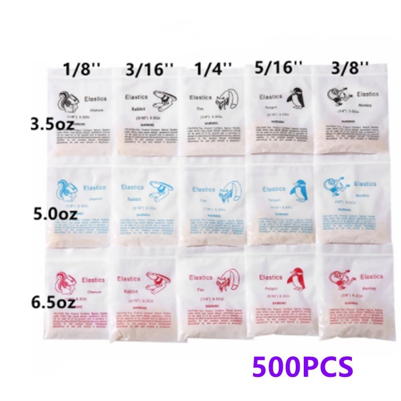 500ชิ้น/5แพ็คทันตกรรมสวนสัตว์แพ็คยางยืดยางรัดคุณภาพสูงยางรัดยาง3.5 / 5.0 / 6.5 ออนซ์