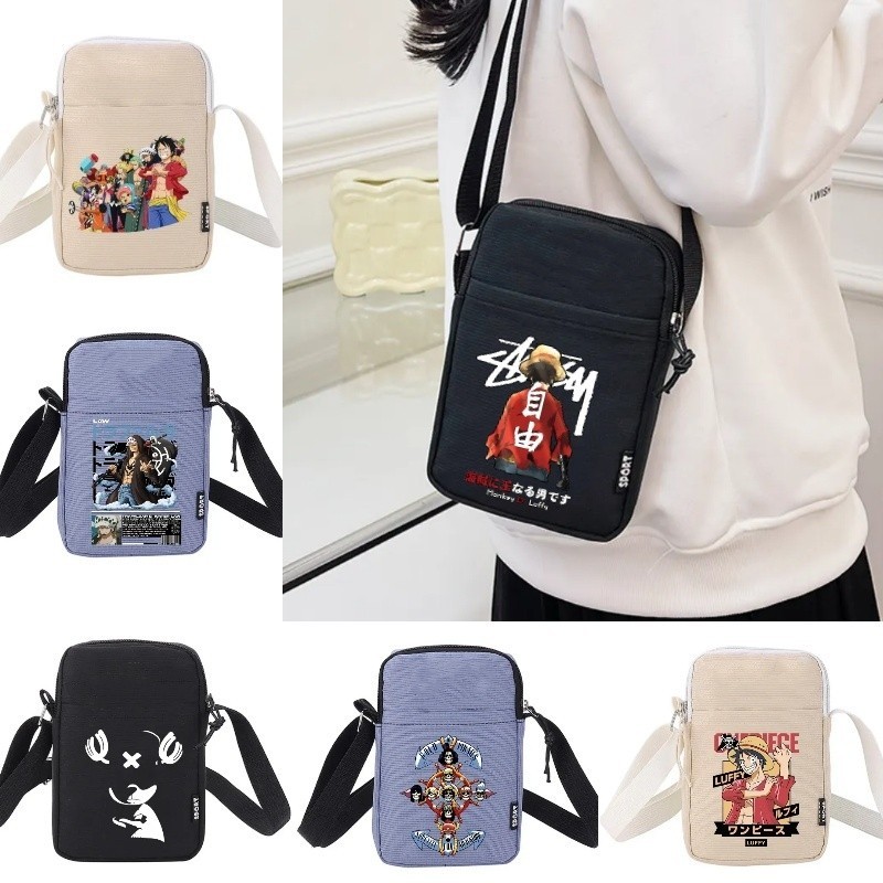 One PIECE กระเป๋าสะพายไหล่ กระเป๋าใส่โทรศัพท์มือถือ ลายการ์ตูนอนิเมะ Pirate King ขนาดเล็ก อเนกประสงค์ สําหรับเดินทาง
