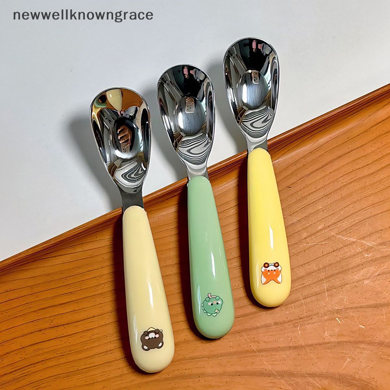 Newwellknowngrace ช้อน Kawaii ครัวเรือนฤดูใบไม้ร่วงป้องกัน 304 สแตนเลสเด็กทารกเด็กเสริมอาหารช้อนบนโต๊ะอาหารสาว TH
