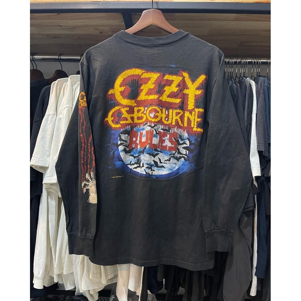 ที! ที!Ozzy OSBOURNE เสื้อยืดแขนยาวพิมพ์ลายผ้าฝ้ายแท้ High Street