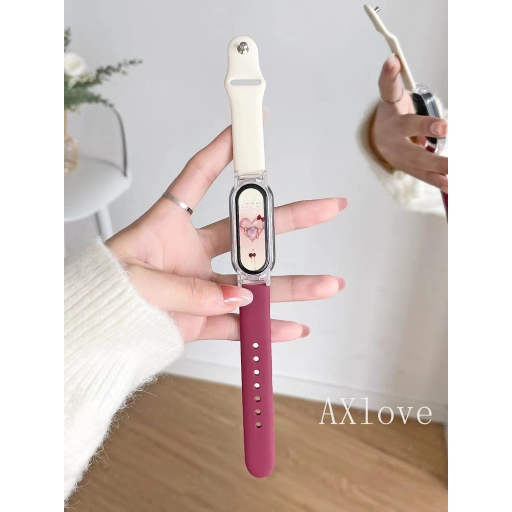 สายรัดซิลิโคนคลาสสิก + เคสใสสําหรับ Mi Band 9 8 7 6 5 4 3 อุปกรณ์เสริมสร้อยข้อมือกีฬาเข็มขัดยาง Correa Xiaomi Mi Band 8 NFC สายรัด