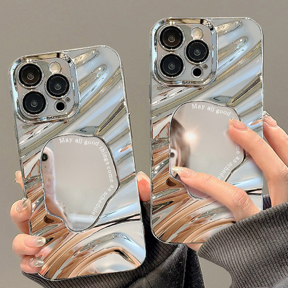 เคสโทรศัพท์มือถือกระจกแต่งหน้า for iPhone 17 16 Air 18 15 11 12 13 14 Pro Max 7/8 Plus XR XS MAX ลายหยัก เคสกันกระแทก