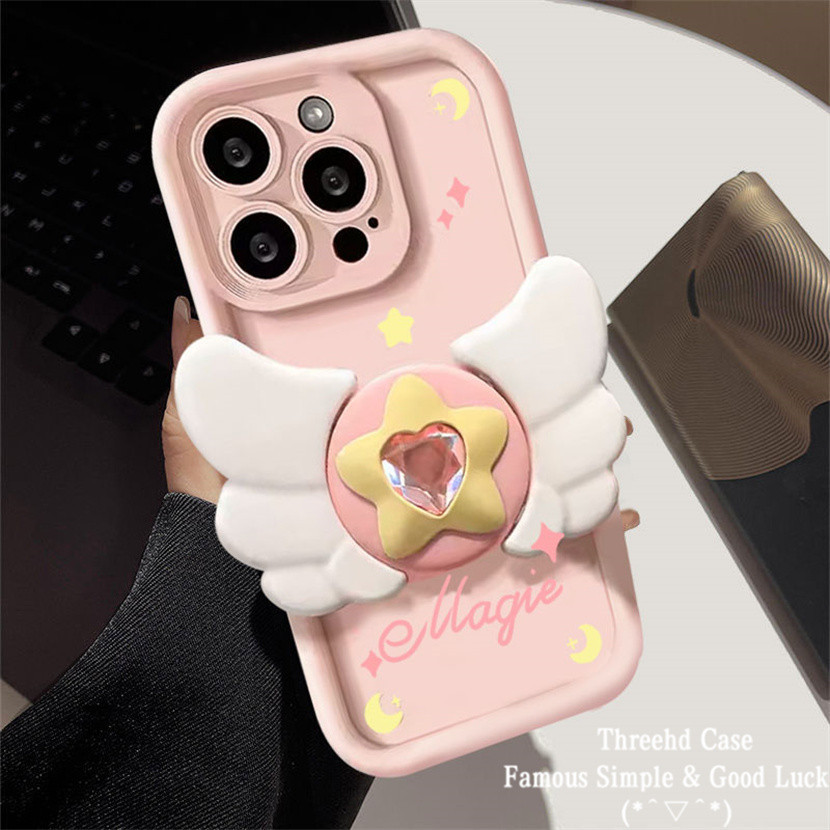 SAMSUNG ปลอกสําหรับsamsung S24 Ultra S24Plus S23FE S21FE S23Plus S23 S22 S21 Ultra S21 Plus S22Plus Matteเลนส์ป้องกันกันกระแทกน่ารักดาวMoon Softกรณีแองเจิลปีกวงเล็บ