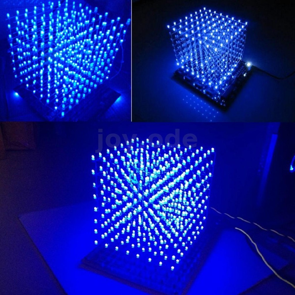 3d Light Cube Kit 8x8x8 Blue LED Music Spectrum DIY ชุดอิเล็กทรอนิกส์ APP Control