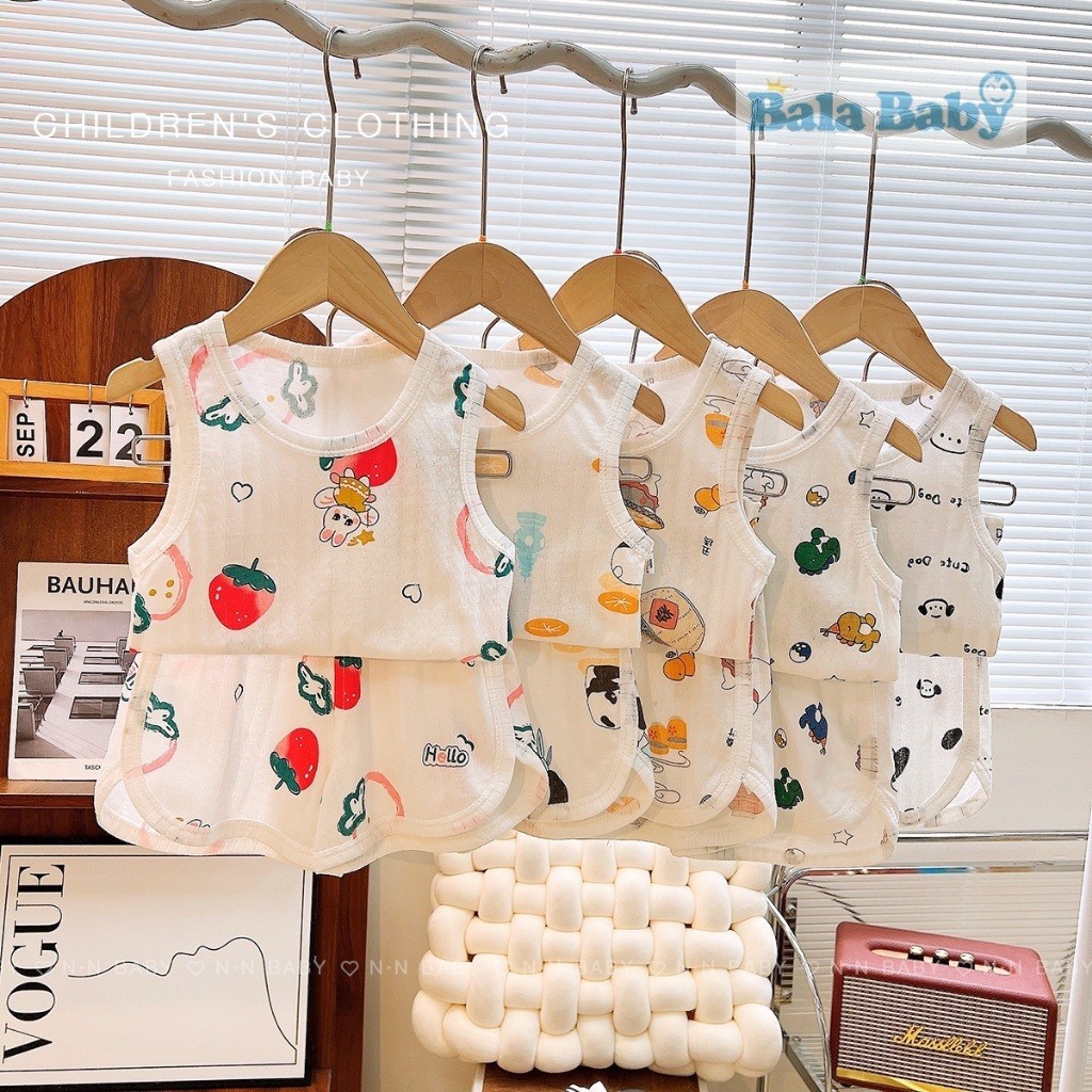 เสื้อกร้ามผ้าใยไผ่  ชุดเด็ก เสื้อกร้าม+กางเกงขาสั้น พิมพ์ลายน่ารักๆ ใส่ได้ทั้งเด็กผู้หญิงและผู้ชาย B