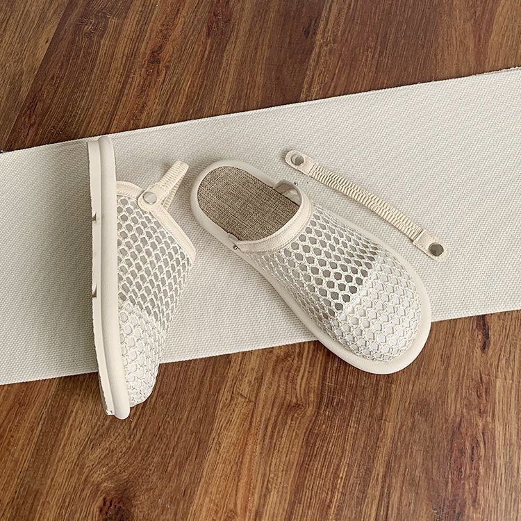 รองเท้าแตะผ้าลินินผู้หญิงสไตล์ใหม่สองสวม Soft-Soled Toe-Covered รองเท้าแตะครึ่งสวมใส่ด้านนอกตาข่ายระบายอากาศ