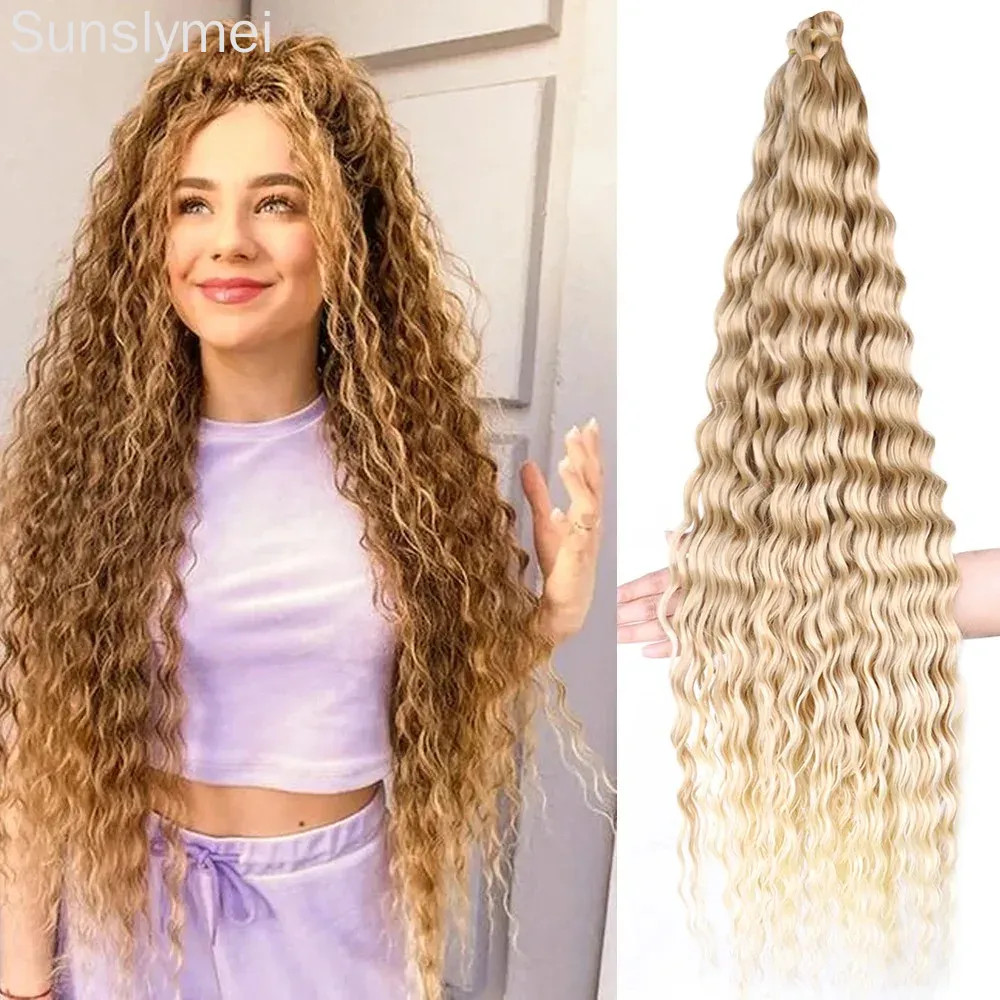 32 นิ้ว Curl Hair Water Wave Twist โครเชต์ผมสังเคราะห์ Braid ผม Ombre Deep Wave Braiding ผม
