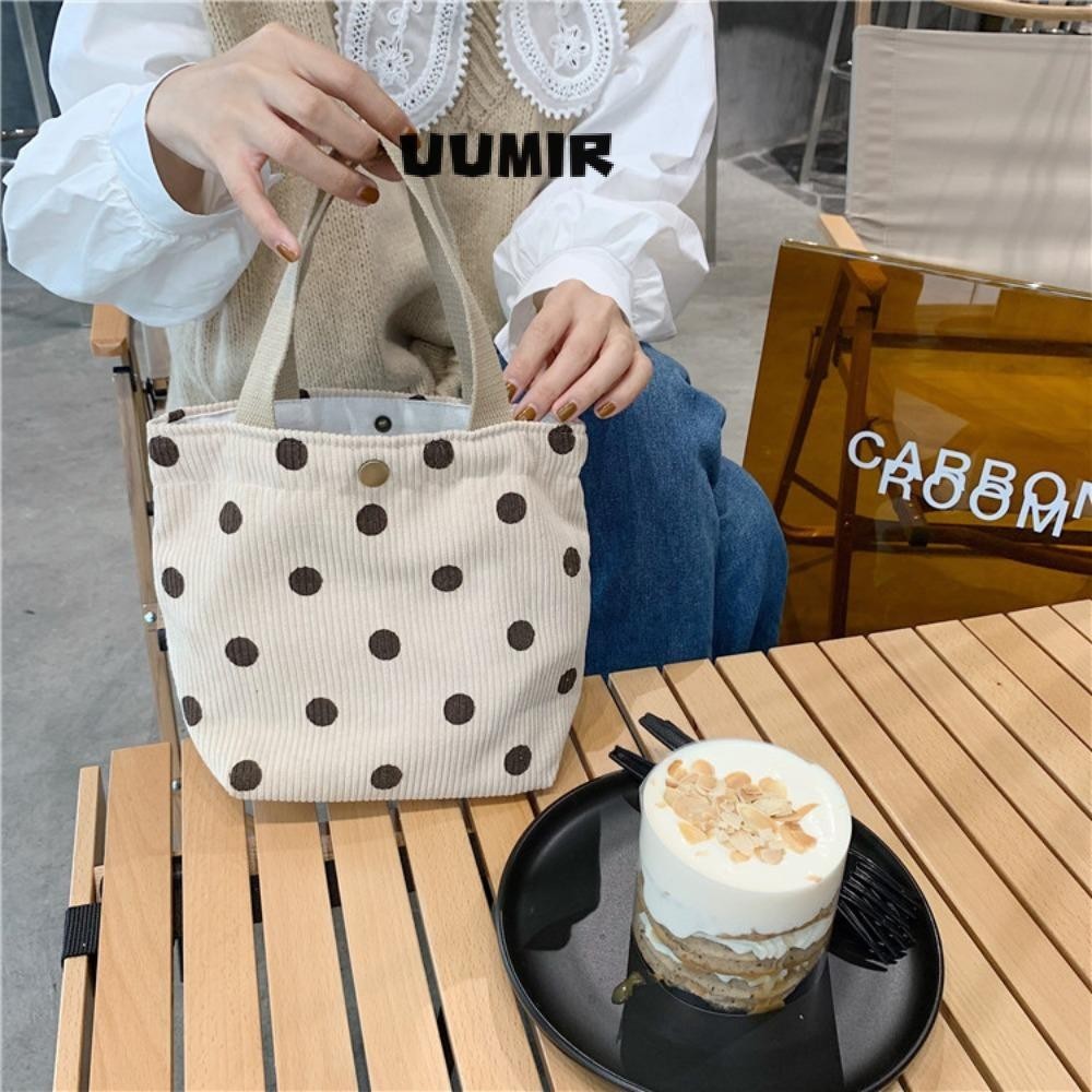 UUMIR กระเป๋าโท้ตใบเล็ก, กระเป๋าใส่อาหารกลางวันผ้าลูกฟูกสไตล์เรียบง่าย, กระเป๋านักช้อปย้อนยุคความจุขนาดใหญ่น่ารักเป็นมิตรกับสิ่งแวดล้อมนักเรียน