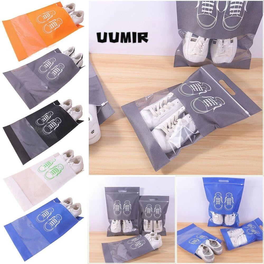 UUMIR ถุงบรรจุเดินทางถุงเก็บรองเท้าผ้าไม่ทอหลากสีหน้าต่างโปร่งใสแบบพกพาหนากระเป๋าซิปความจุสูงบ้าน/การเดินทาง