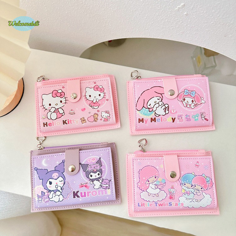 [ยินดีต้อนรับ] การ์ตูนน่ารัก Sanrio Hello Kitty Kuromi al ผู้ถือบัตรกระเป๋าเหรียญ Kawaii Cinnamoroll กระเป๋าสตางค์นักเรียนของขวัญใหม่
