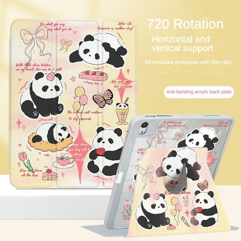 เคส Ipad 360 ° Rotationbutterfly Balloon Ice Cream Panda เหมาะสําหรับอะคริลิค iPad Air6 Gen7/8/9 10.2 Gen5/6 9.7 Air4 Air5 10.9 Pro11 Gen10 Triple พับ iPad Cover