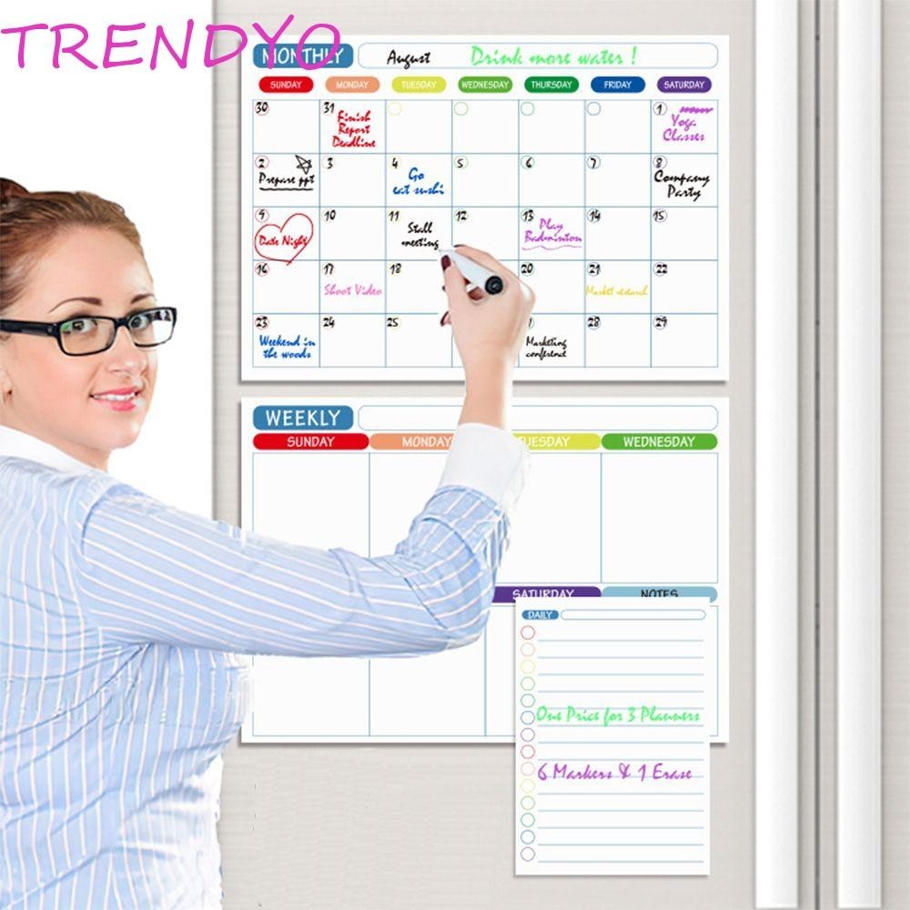 Trendyo Memo กระดานข้อความ Home Office Kitchen A3 ไวท์บอร์ด รายการของชํา แผนทํางาน Magnetic Month Pl