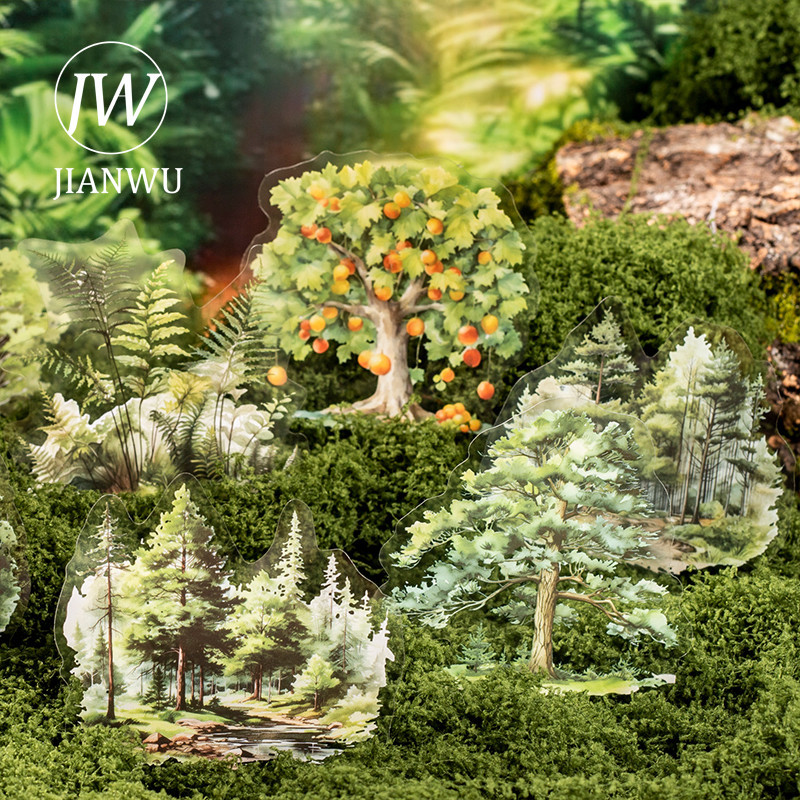 Jianwu นอร์เวย์ Forest Series Vintage Plant ภูมิทัศน์วัสดุ Collage PET สติกเกอร์ Creative DIY Journal เครื่องเขียน