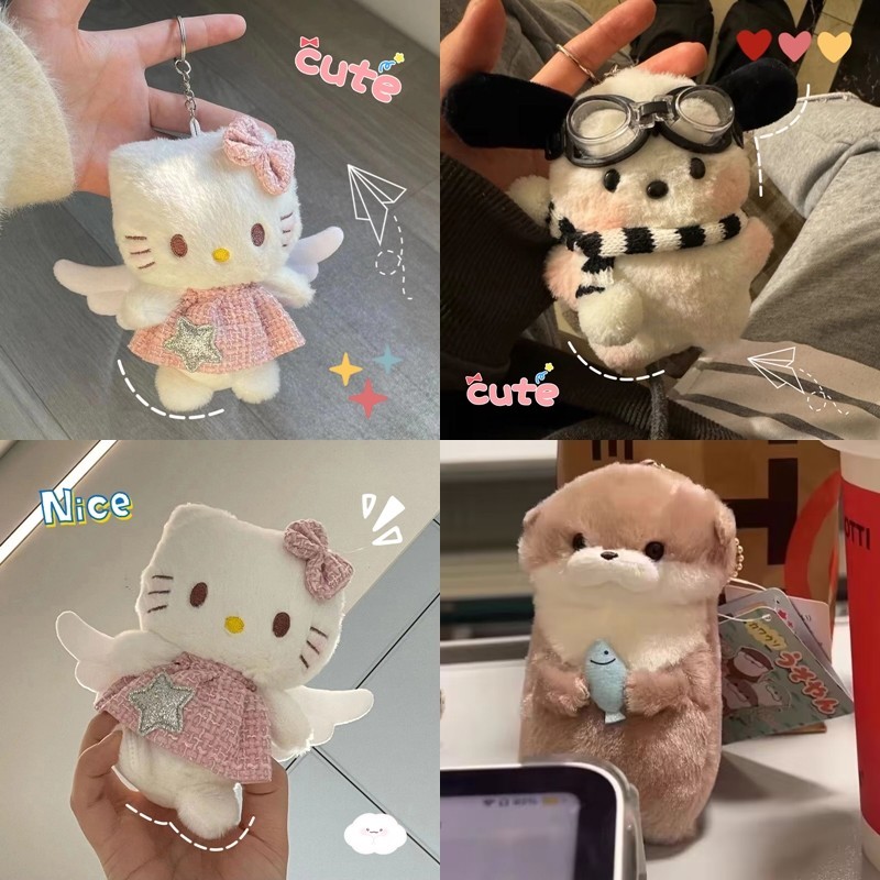 น ่ ารักตุ ๊ กตาหมูสีชมพูพวงกุญแจการ ์ ตูนตุ ๊ กตากระเป ๋ าจี ้ Angel Cat Keyring วันเกิด Surprise ของขวัญอุปกรณ ์