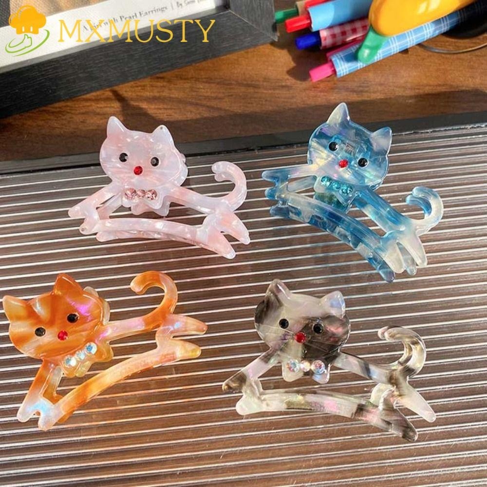Mxmusty กิ๊บติดผม Rhinestone, การ์ตูนกรดอะซิติก Acetate Cat Hair Claw, แฟชั่นอุปกรณ์เสริมผม Hollow Y2k คลิปฉลามทุกวัน