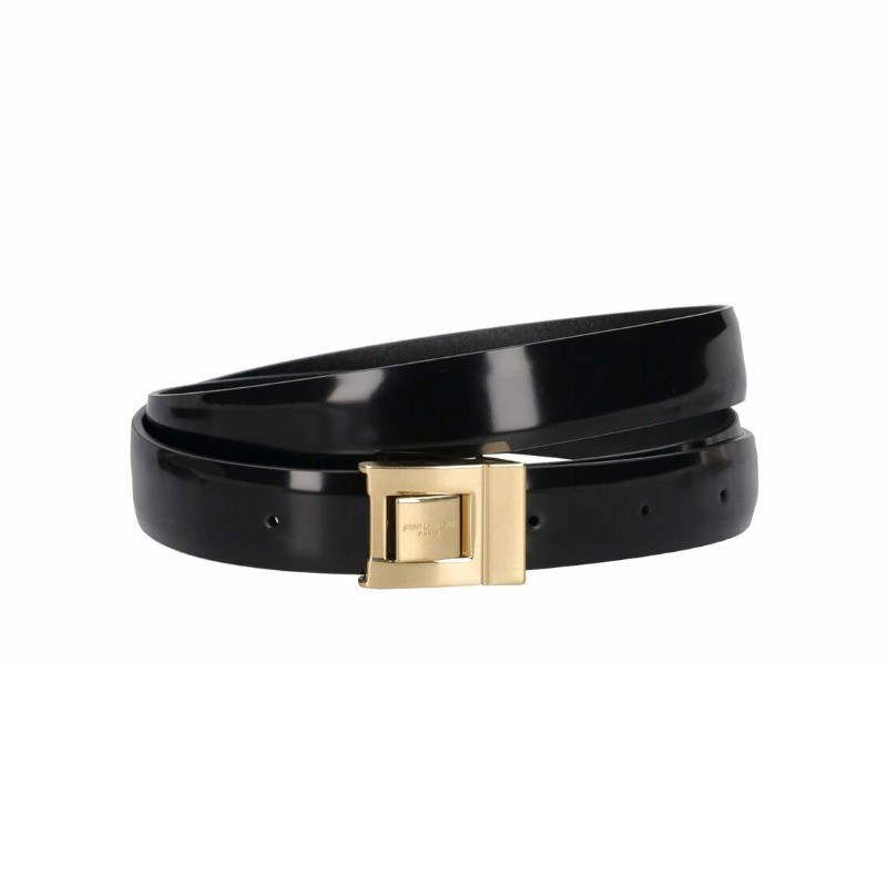 Top GRADE QUALITY BOUCLE LA 66 BUCKLE THIN BELT IN SHINY LEATHER WITH GIFT BOX-- 2 CM / 0.7 INCHES T