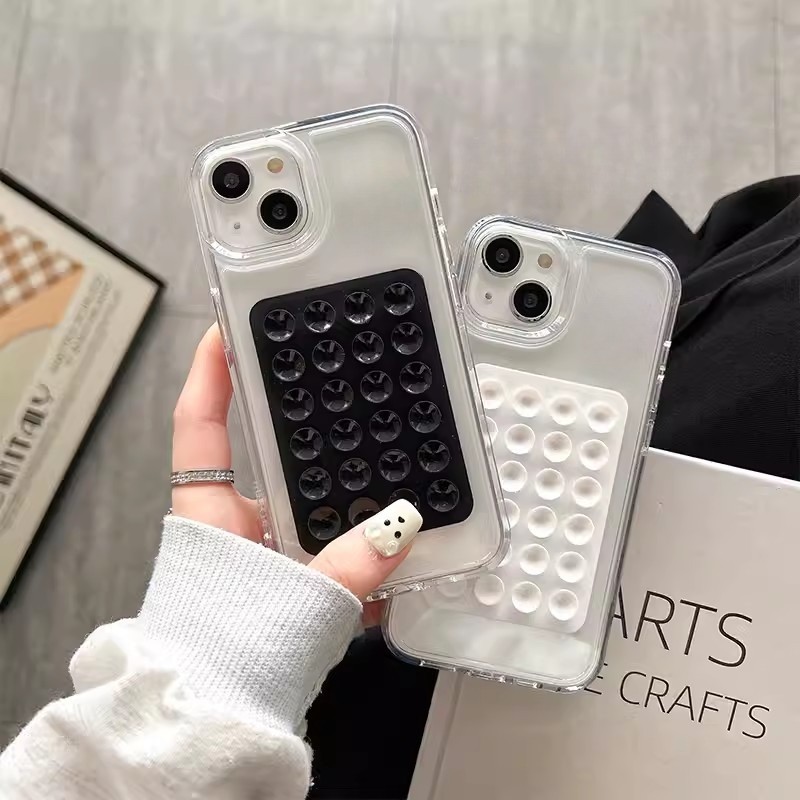 เคสโทรศัพท์ตลกสําหรับiphone 16 15 14 Pro Max Plus 11 12 13 Pro 7 8 Plus XR X XS SE2 3Dถ้วยดูดถุงลมนิรภัยโปร่งใสกันกระแทก