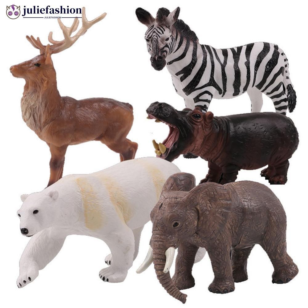 Juliefashion จําลองสัตว์ป่ารุ่น Africa สัตว์ช้าง Lion Giraffe Bear ตัวเลขการกระทํา Wildlife Hippo Zebra Figurines เด็ก Eductional ของเล่นของขวัญ K2U9