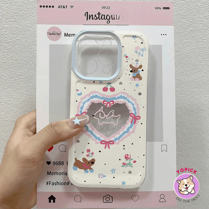 Love Cherry Dogเคสโทรศัพท์สําหรับiPhone 11 12 13Mini 14 15Plus 15Pro Max X XR XS Max 6 7 8 Plus SE2020น่ารักฝาครอบโทรศัพท์เพื่อนสาวซิลิโคนนุ่มกรณีTA