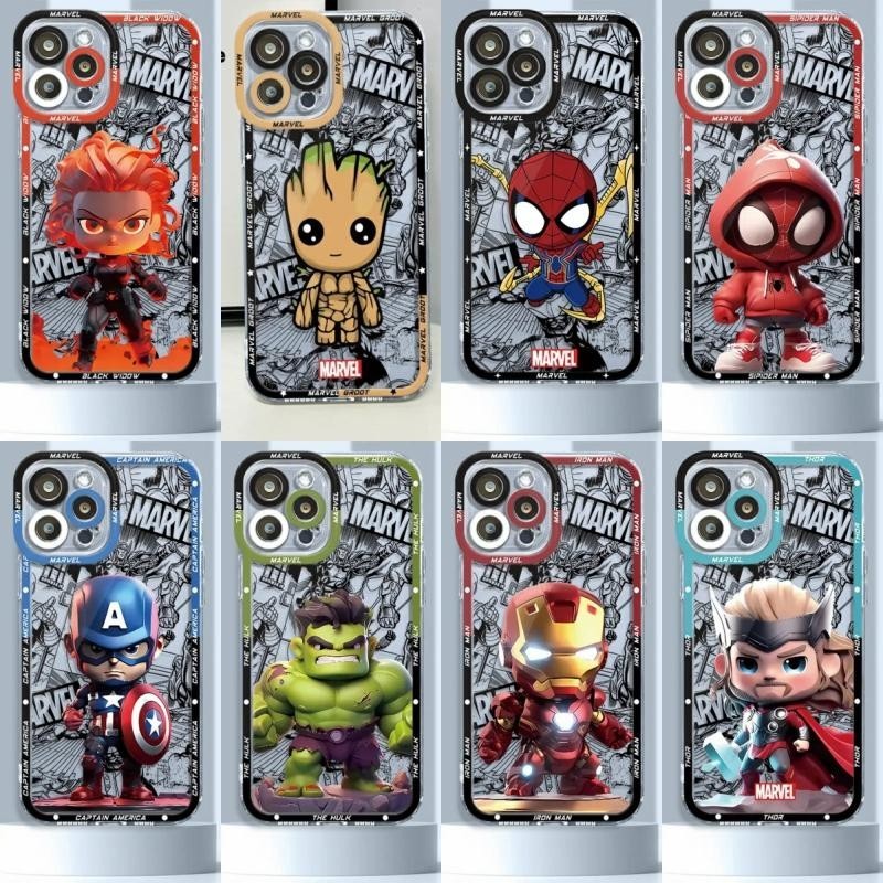 โทรศัพท์มือถือสําหรับ Iphone 15 Pro Max 11 12 13 14 Pro Max กรณี Marvel Spider Man การ์ตูน Iron Man กัปตันอเมริกา Venom รูปแบบน่ารัก Angel Eyes Square TPU