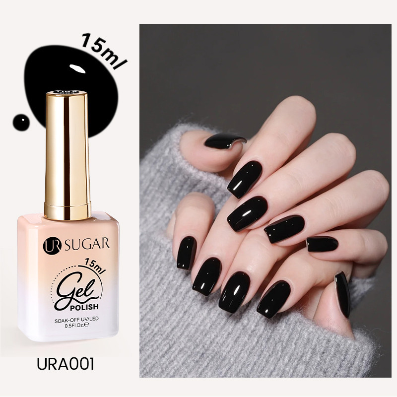 【Local】UR SUGAR 15ml เล็บเจลสีดํากึ่งถาวรเคลือบเงา Soak Off Nail Art UV LED Gel
