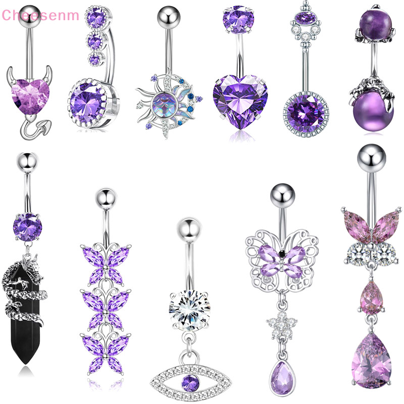 ชีส NM แฟชั่นหัวใจ Belly ปุ่มแหวนสําหรับสาวสแตนเลสประณีตZircon Navelแหวนเครื่องประดับของขวัญไทย